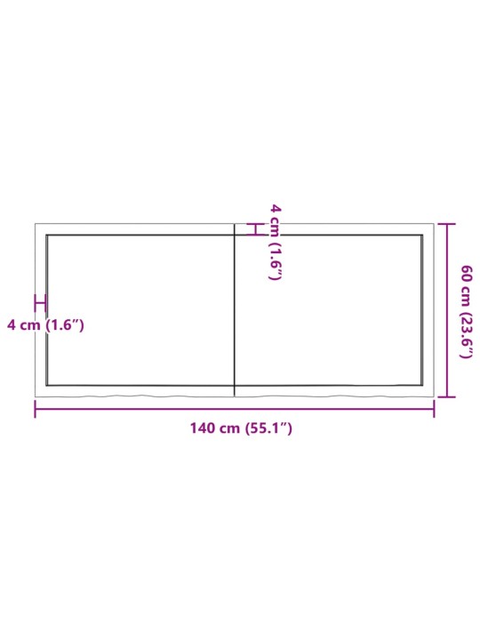 Vannitoa tasapind, 140 x 60 x (2-4) cm, töötlemata täispuit