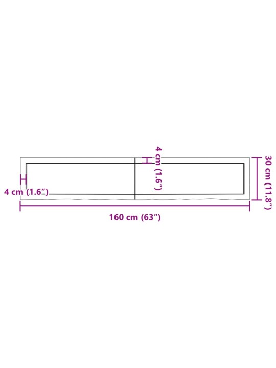 Vannitoa töötasapind, 160x30x(2-4) cm, töötlemata täispuit