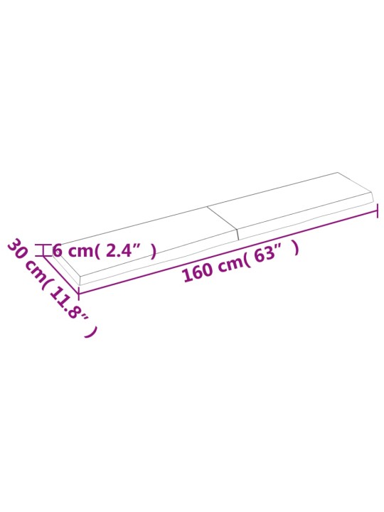 Vannitoa töötasapind, 160x30x(2-6) cm, töötlemata täispuit