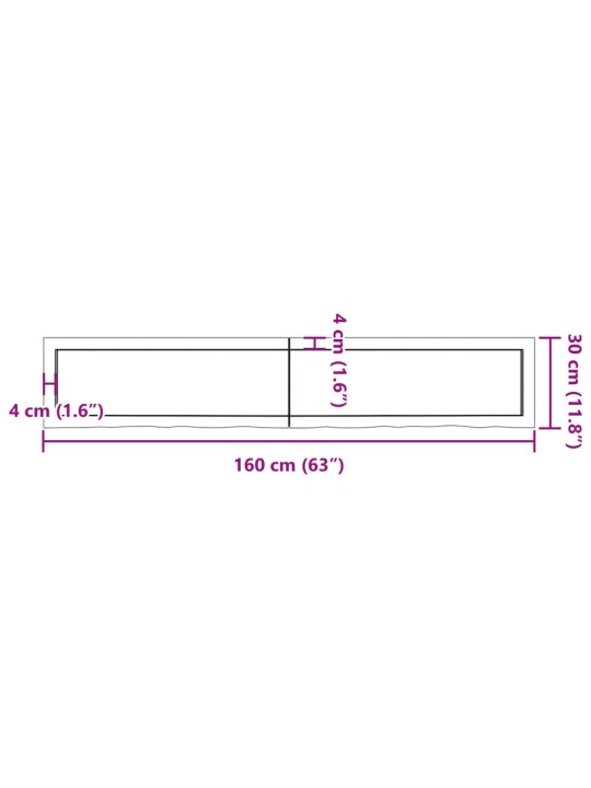 Vannitoa töötasapind, 160x30x(2-6) cm, töötlemata täispuit