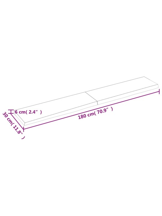 Vannitoa töötasapind, 180x30x(2-6) cm, töötlemata täispuit