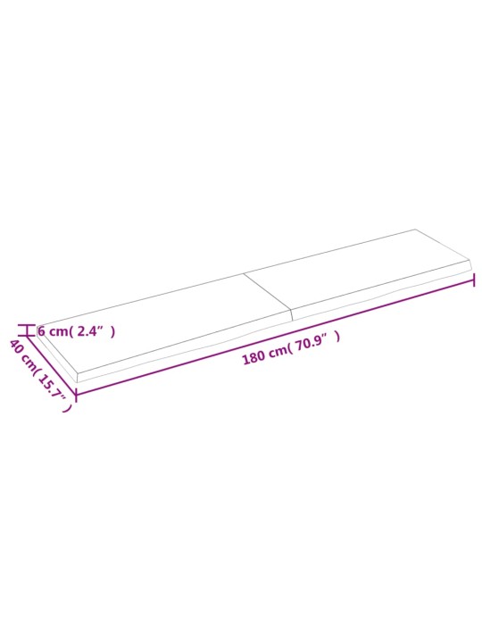 Vannitoa töötasapind, 180x40x(2-6) cm, töötlemata täispuit