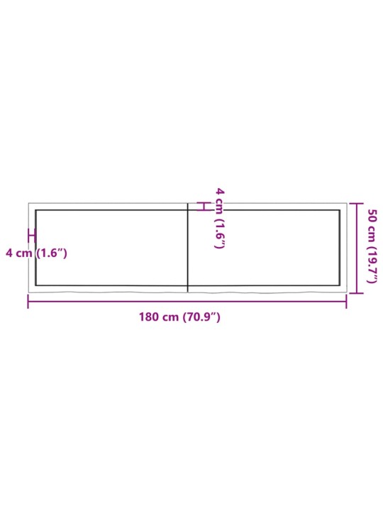 Vannitoa tasapind, 180 x 50 x (2-4) cm, töötlemata täispuit