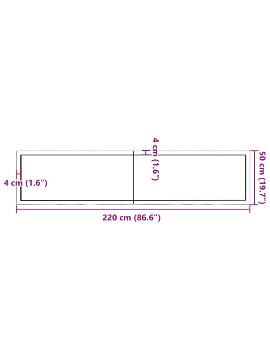 Vannitoa töötasapind, 220x50x(2-4) cm, töötlemata täispuit