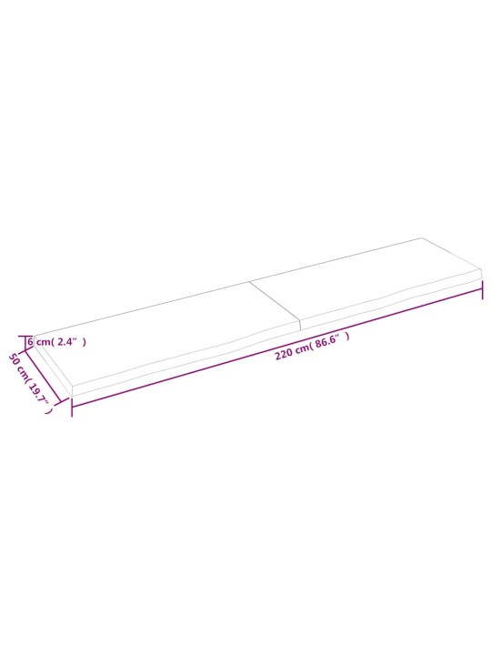Vannitoa töötasapind, 220x50x(2-6) cm, töötlemata täispuit