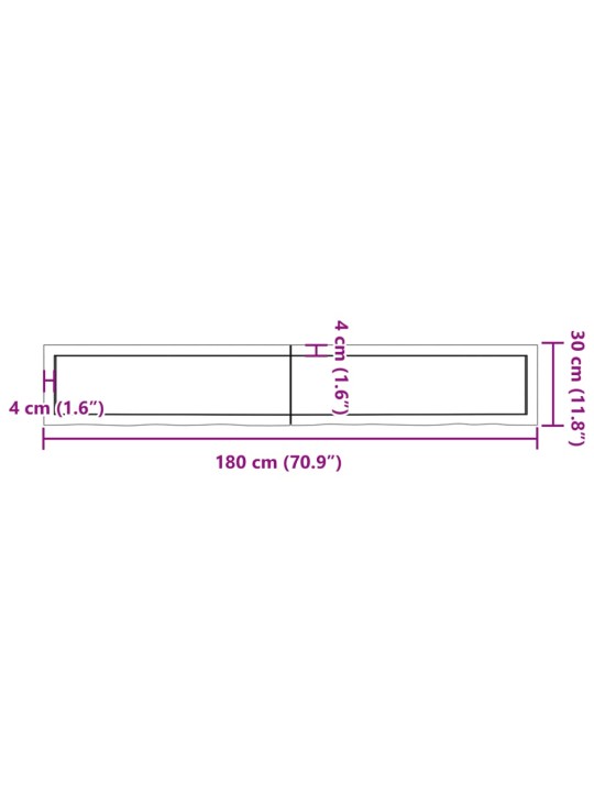 Vannitoa töötasapind, helepruun, 180x30x(2-6) cm, täispuit