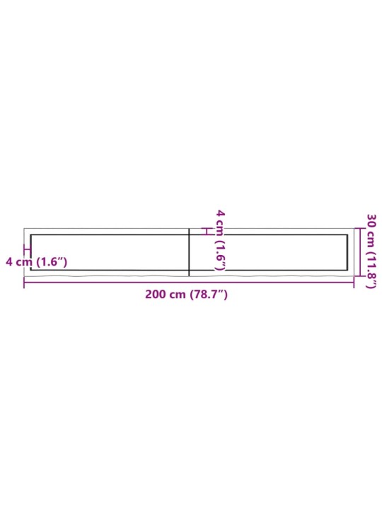 Vannitoa töötasapind, helepruun, 200x30x(2-6) cm, täispuit