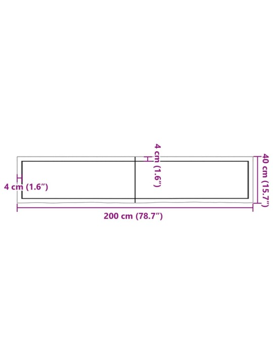 Vannitoa töötasapind, helepruun, 200x40x(2-4) cm, täispuit