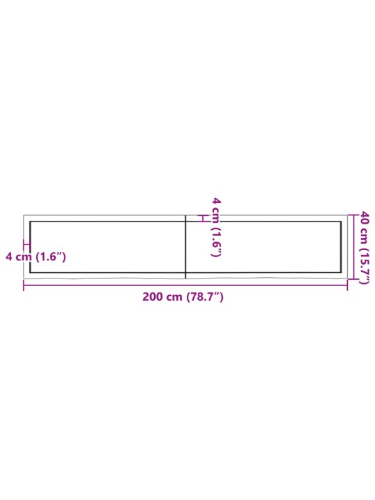 Vannitoa töötasapind, helepruun, 200x40x(2-6) cm, täispuit