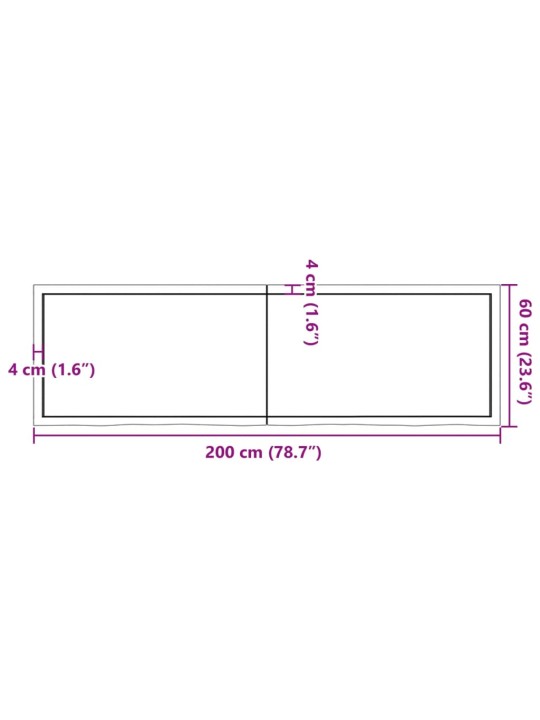 Vannitoa töötasapind, helepruun, 200 x 60 x (2-6) cm, täispuit