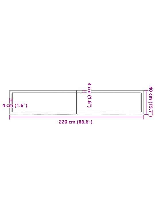 Vannitoa tasapind, tumepruun, 220x40x(2-4)cm töödeldud täispuit