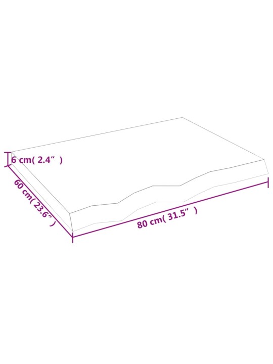 Lauaplaat, 80 x 60 x (2-6) cm, töötlemata tammepuit