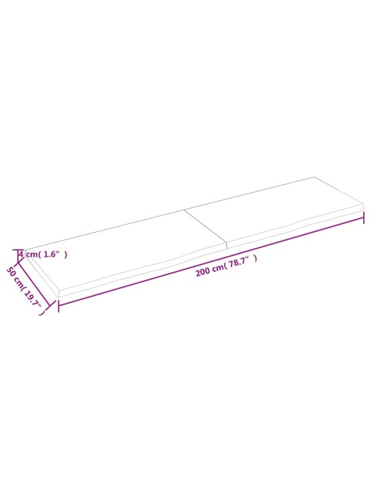 Lauaplaat, 200 x 50 x (2-4) cm, töötlemata tammepuit