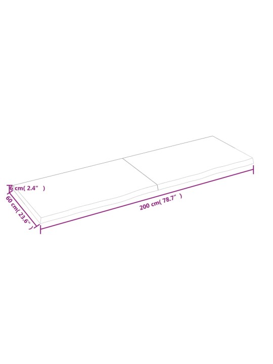 Lauaplaat, 200x60x(2-6) cm, töötlemata tammepuit