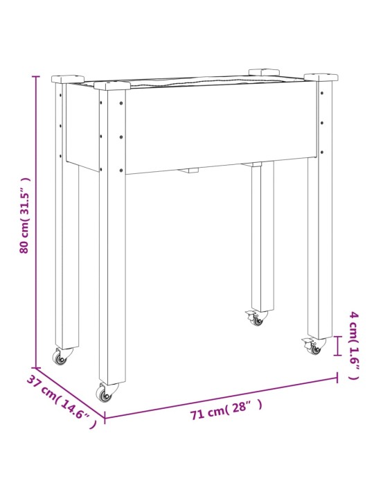 Voodriga taimelava ratastega, 71 x 37 x 80 cm, nulupuit