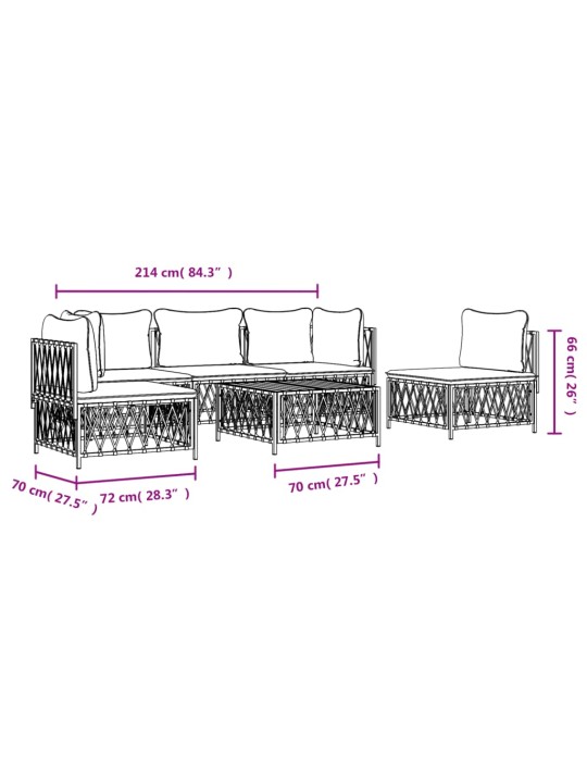 6-osaline aiamööbli komplekt patjadega, valge, teras
