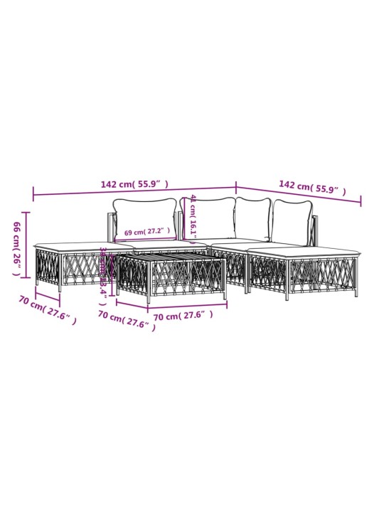 6-osaline aiamööbli komplekt patjadega, valge, teras