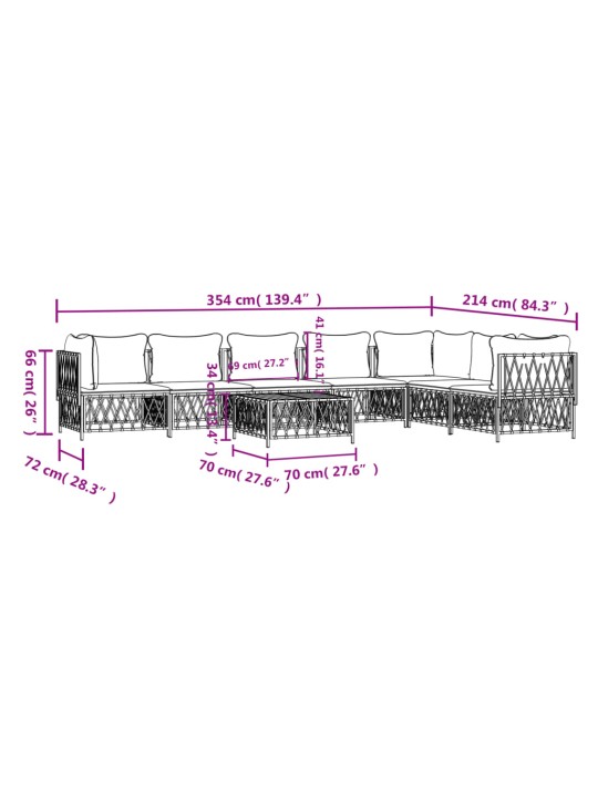 8-osaline aiamööbli komplekt patjadega, valge, teras