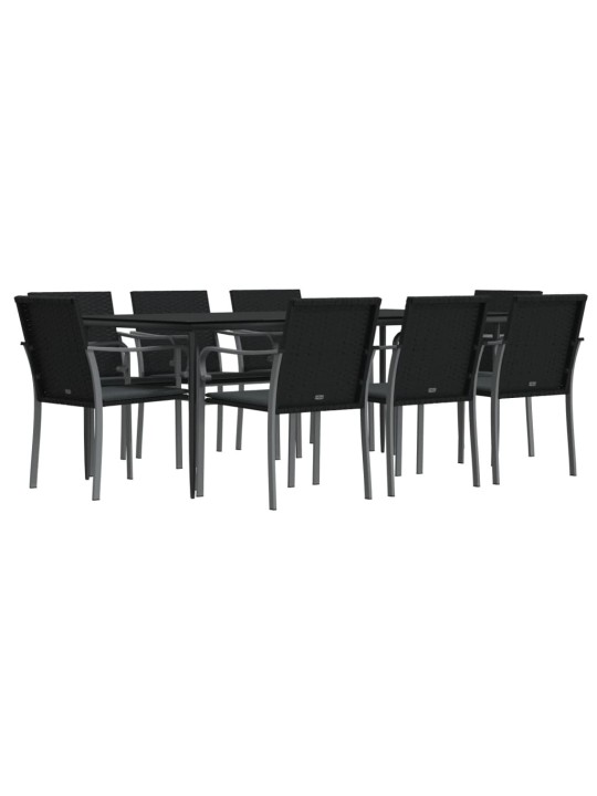 9-osaline aia söögimööbli komplekt istmepatjadega, rotang/teras