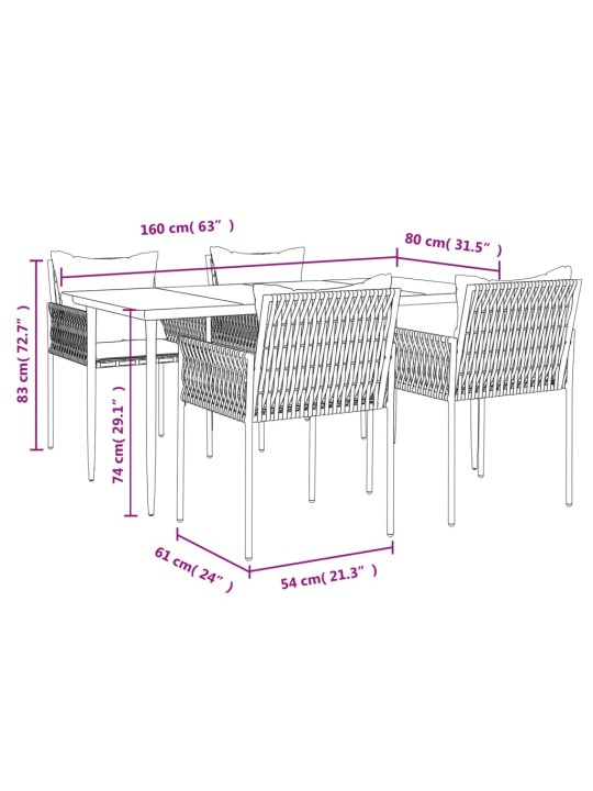 5-osaline aia söögimööbli komplekt istmepatjadega, rotang/teras