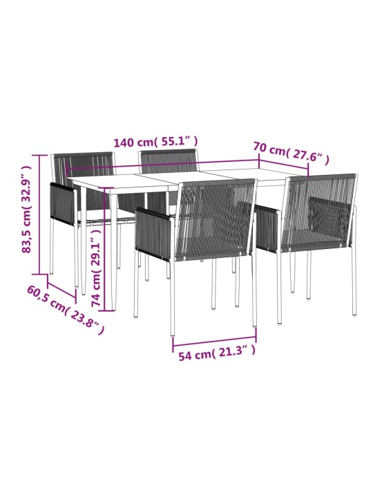 5-osaline aia söögimööbli komplekt istmepatjadega, must