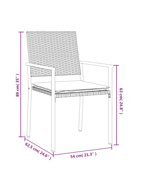 Aiatoolid patjadega 4 tk, must, 54 x 62,5 x 89 cm, polürotang