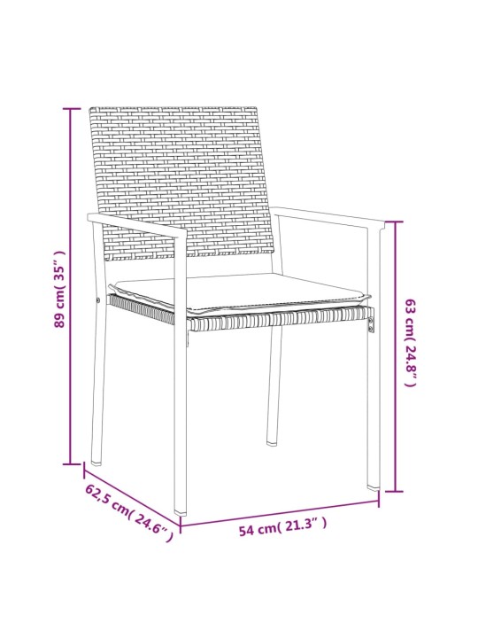 Aiatoolid patjadega 6 tk, must, 54 x 62,5 x 89 cm, polürotang