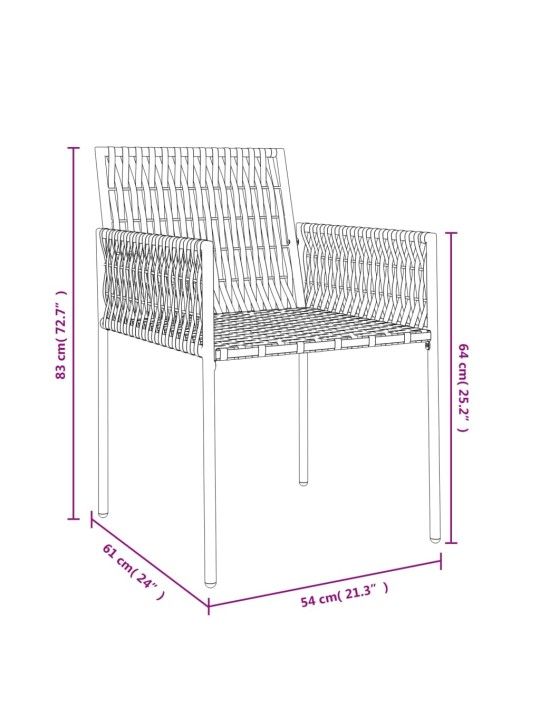 Aiatoolid patjadega 4 tk, must, 54 x 61 x 83 cm, polürotang