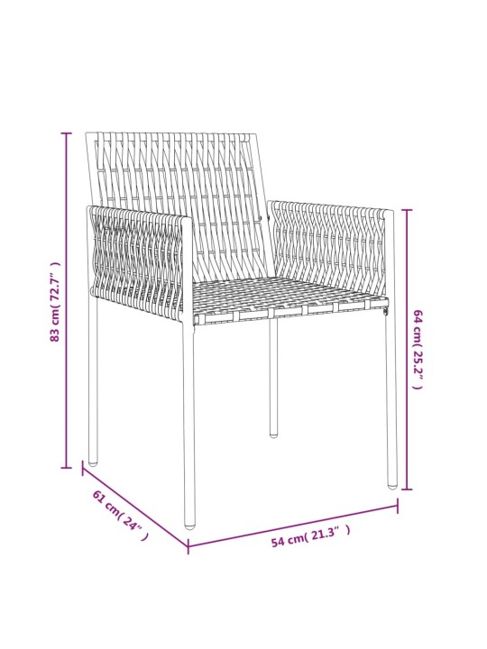 Aiatoolid patjadega 6 tk, must, 54 x 61 x 83 cm, polürotang