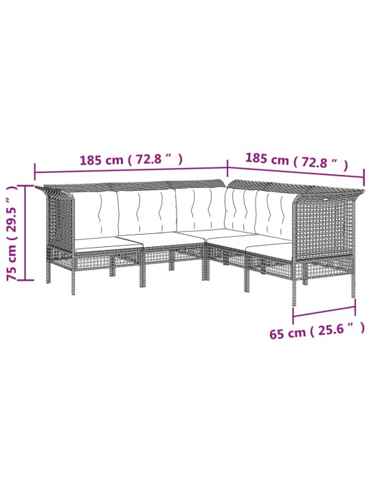 6-osaline aiamööbli komplekt patjadega, hall, polürotang