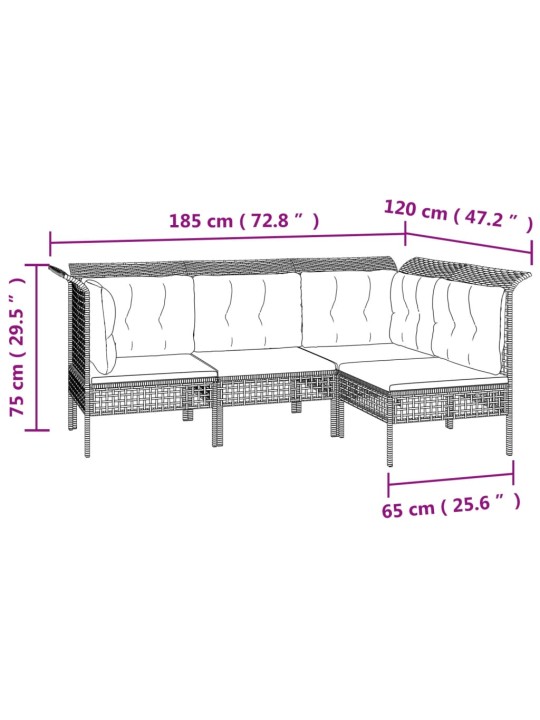 8-osaline aiamööbli komplekt patjadega, hall, polürotang