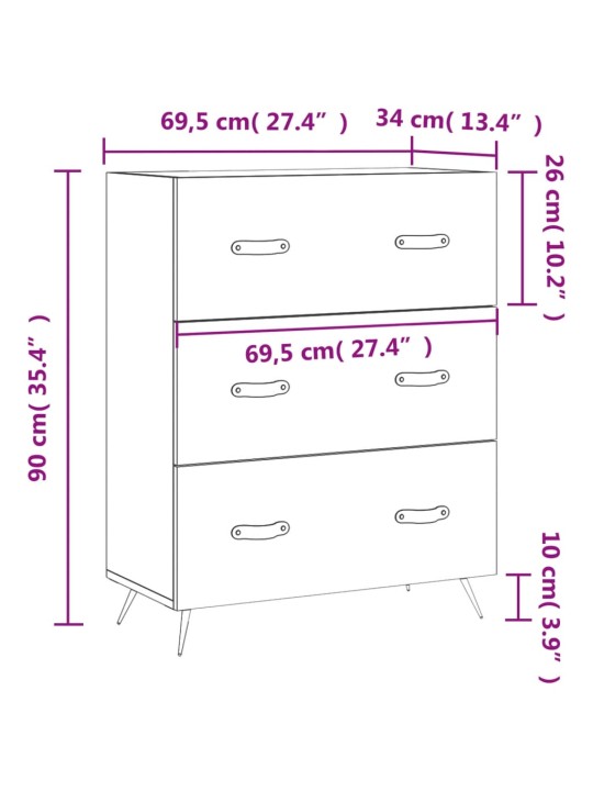 Kummut, hall sonoma tamm, 69,5 x 34 x 90 cm, tehispuit