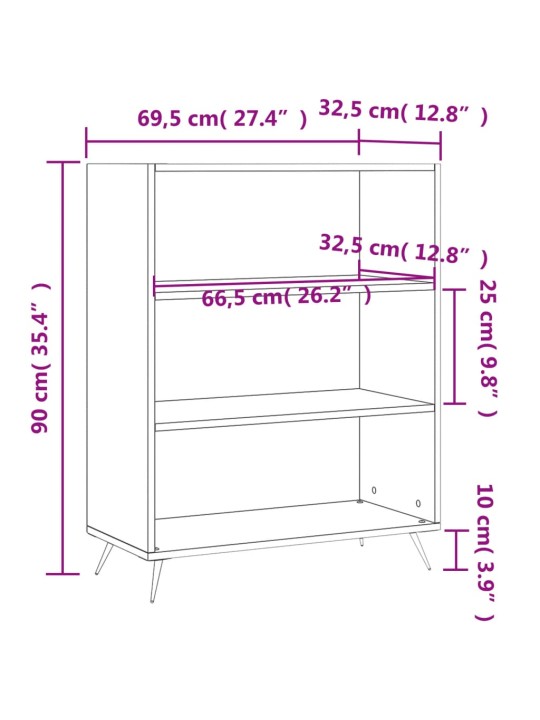 Raamaturiiul, suitsutatud tamm, 69,5 x 32,5 x 90 cm, tehispuit