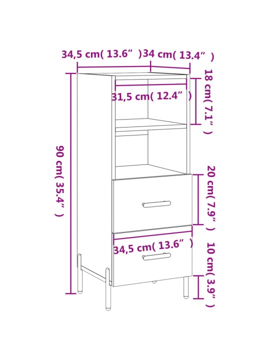 Puhvetkapp, hall sonoma tamm, 34,5x34x90 cm, tehispuit