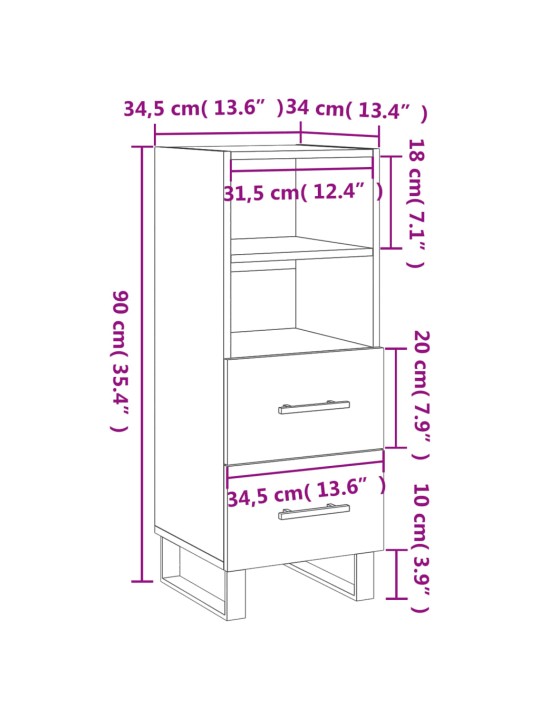 Puhvetkapp, hall sonoma tamm, 34,5x34x90 cm, tehispuit