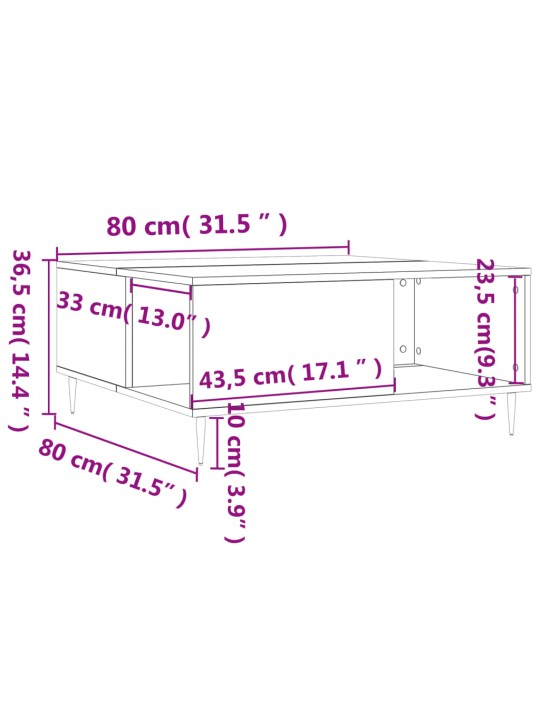 Kohvilaud, hall sonoma tamm, 80x80x36,5 cm, tehispuit