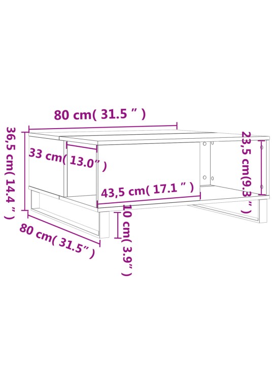 Kohvilaud, hall sonoma tamm, 80x80x36,5 cm, tehispuit