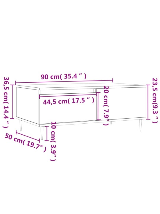 Kohvilaud, hall sonoma tamm, 90x50x36,5 cm, tehispuit