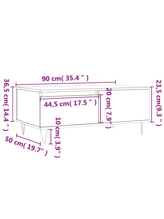 Kohvilaud, hall sonoma tamm, 90x50x36,5 cm, tehispuit