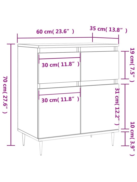 Puhvetkapp, hall sonoma tamm, 60x35x70 cm, tehispuit