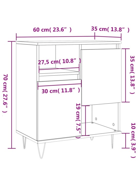 Puhvetkapp, hall sonoma tamm, 60x35x70 cm, tehispuit