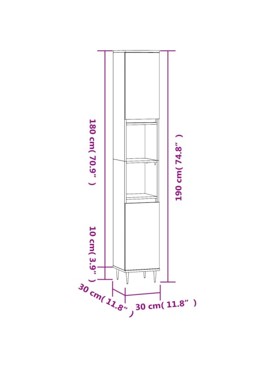 Vannitoakapp, hall sonoma tamm, 30 x 30 x 190 cm, tehispuit