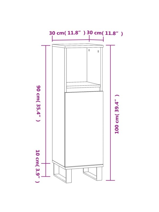 Vannitoakapp, hall sonoma tamm, 30 x 30 x 100 cm, tehispuit