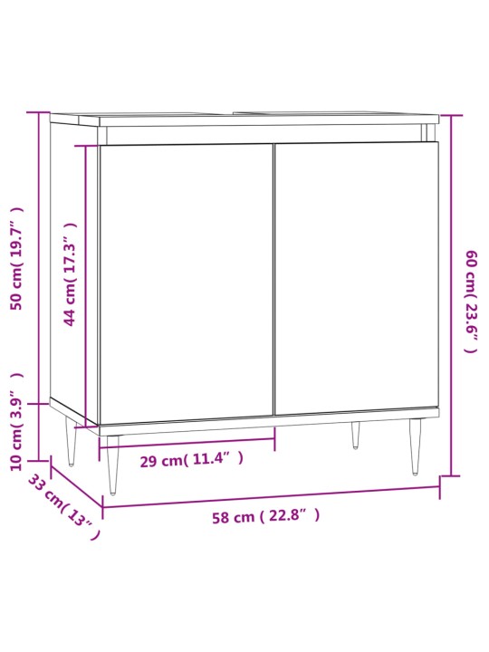 Vannitoakapp, hall sonoma tamm, 58 x 33 x 60 cm, tehispuit