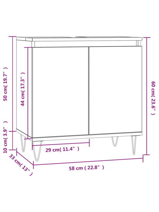 Vannitoakapp, hall sonoma tamm, 58 x 33 x 60 cm, tehispuit