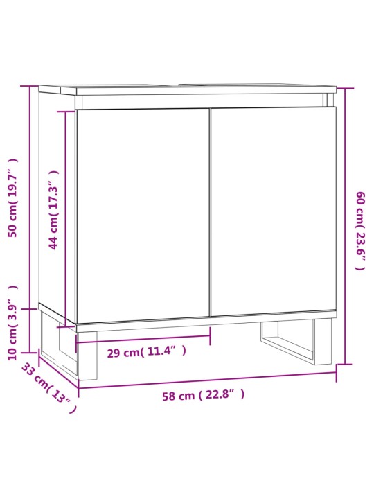 Vannitoakapp, hall sonoma tamm, 58 x 33 x 60 cm, tehispuit