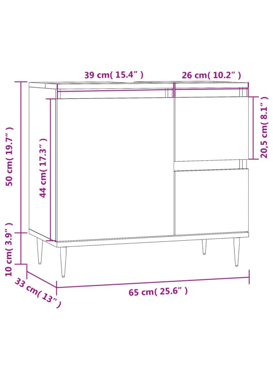 Vannitoakapp, hall sonoma tamm, 65 x 33 x 60 cm, tehispuit