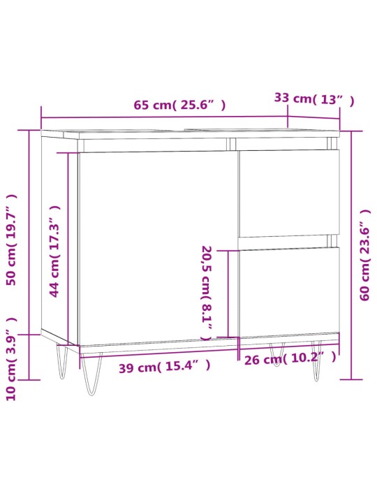 Vannitoakapp, hall sonoma tamm, 65 x 33 x 60 cm, tehispuit