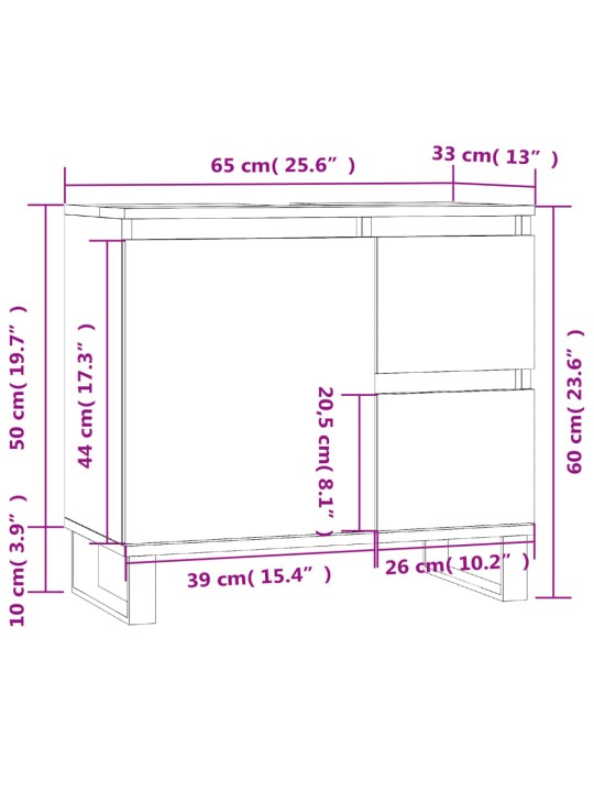 Vannitoakapp, hall sonoma tamm, 65 x 33 x 60 cm, tehispuit