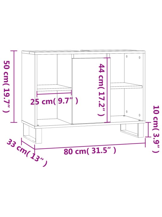 Vannitoakapp, hall sonoma tamm, 80 x 33 x 60 cm, tehispuit